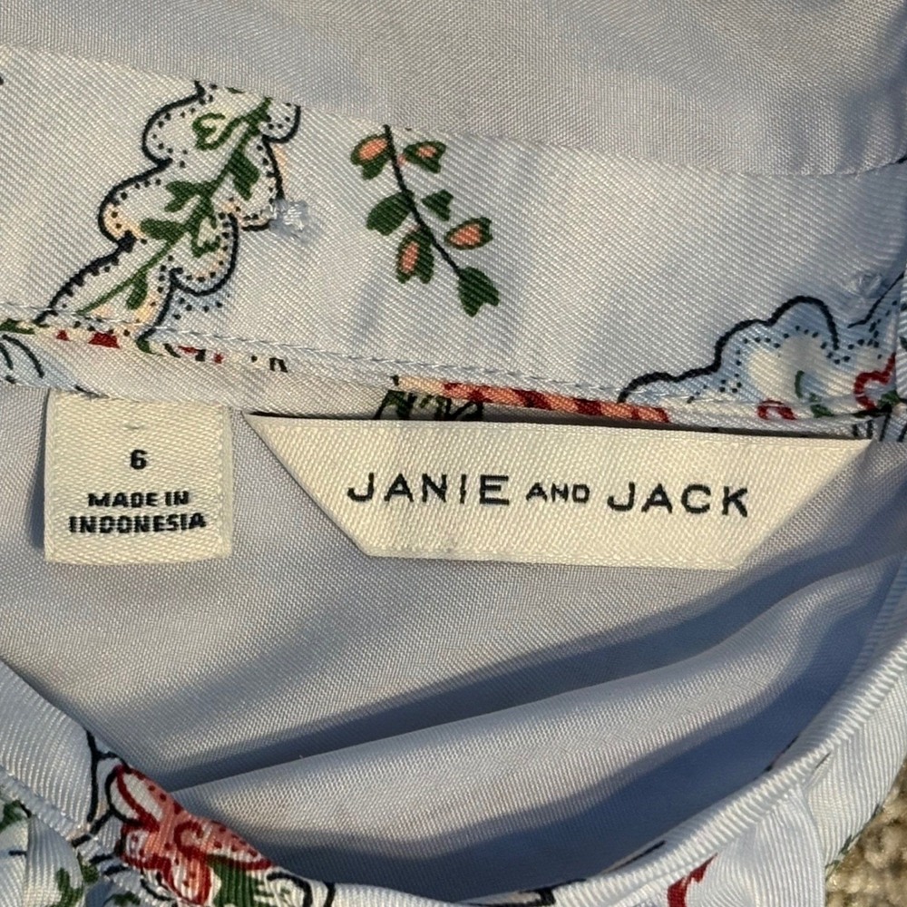 Janie and Jack Floral Dress Girls Size‎ 6 Light Blue Red Ruffle Trim Collar - Picture 3 of 6